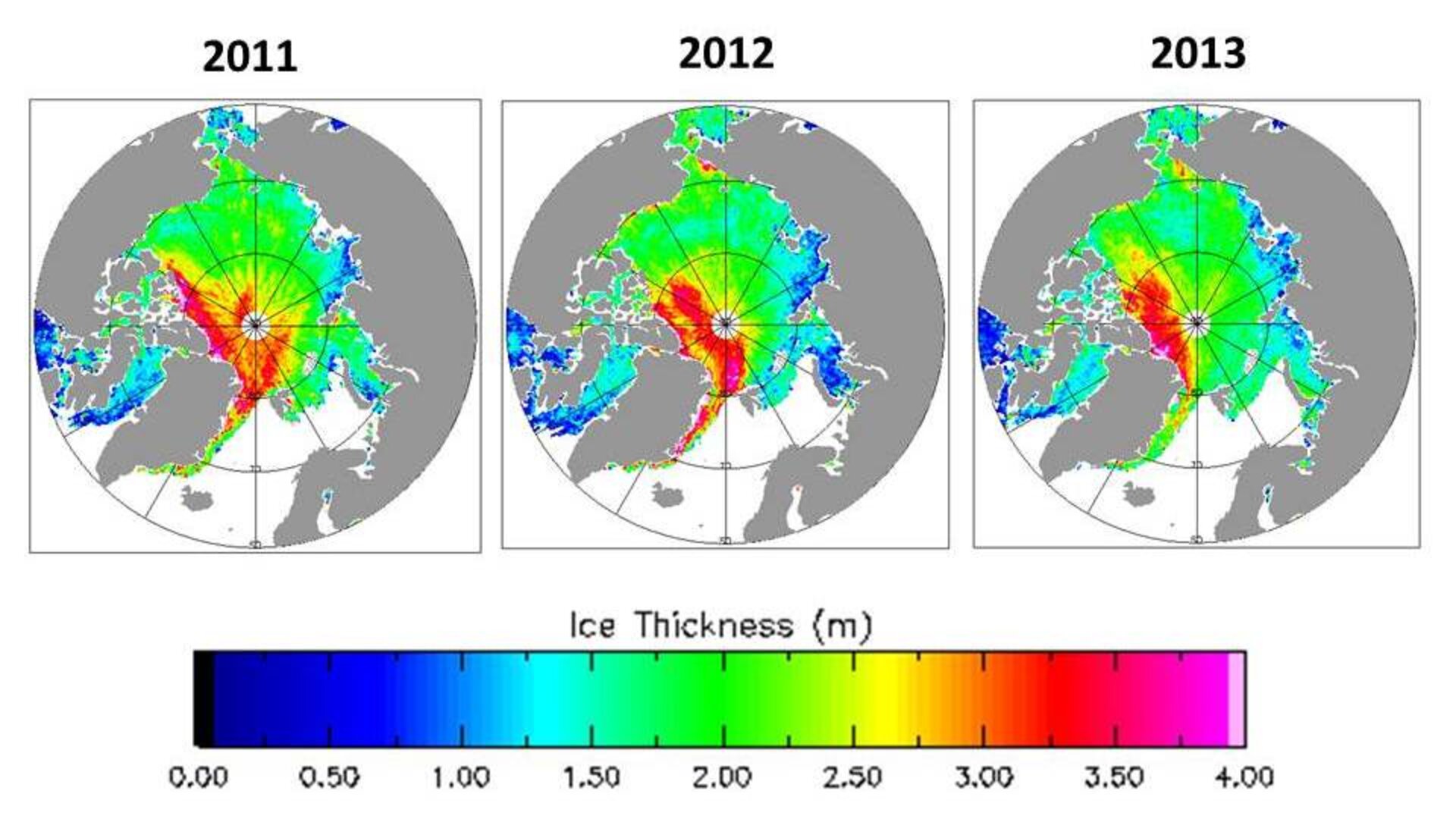 Variations in spring ice thickness  