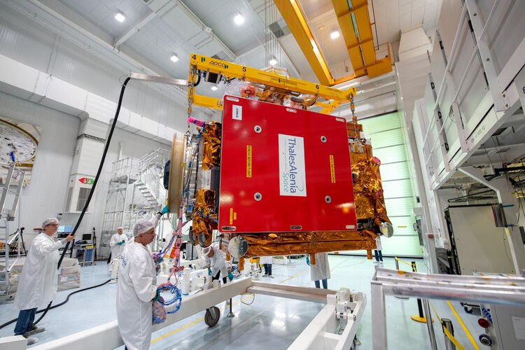 The Copernicus Sentinel-1C satellite at Thales Alenia Space’s plant in Cannes, France.
